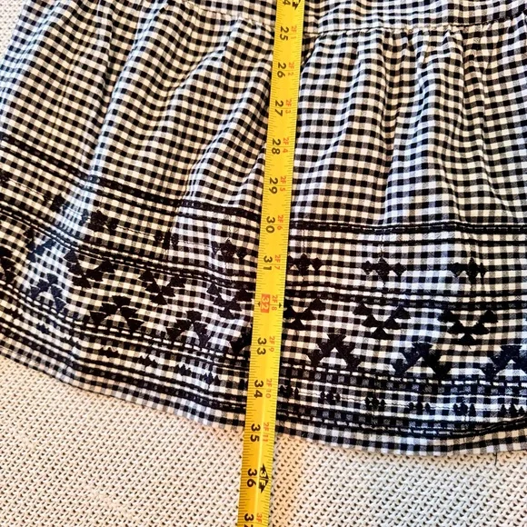 OLD NAVY Smocked Tiered Black White Gingham Plaid Mini Dress w Pockets & Tassels - Picture 12 of 13